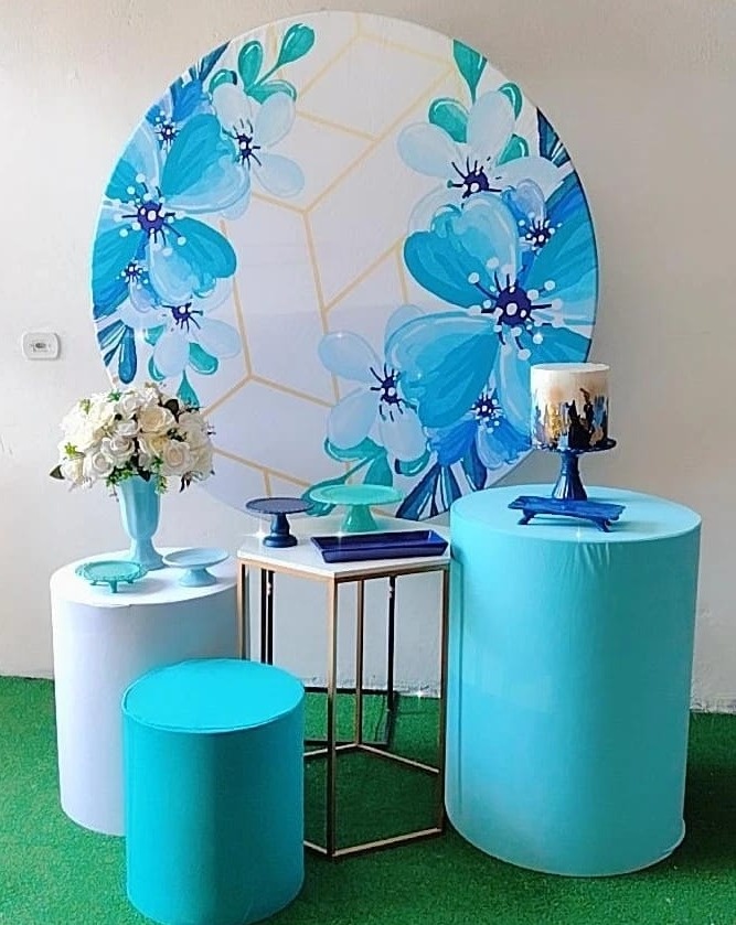 Kit Prata Floral Azul Claro Geométrico  - TudFestas