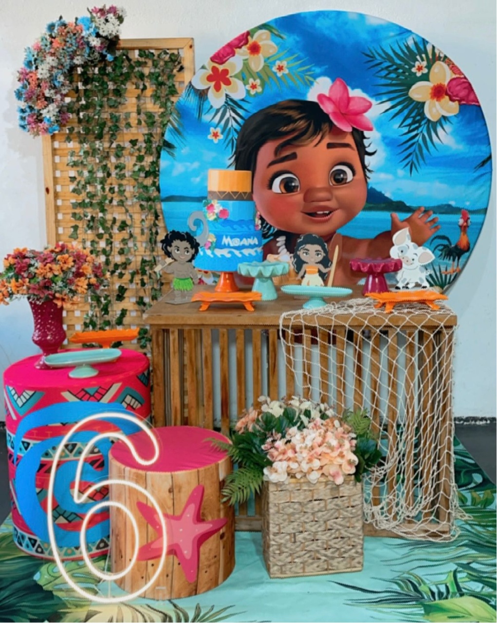Moana Baby Fundo Rosa 4 Composição  - TudFestas