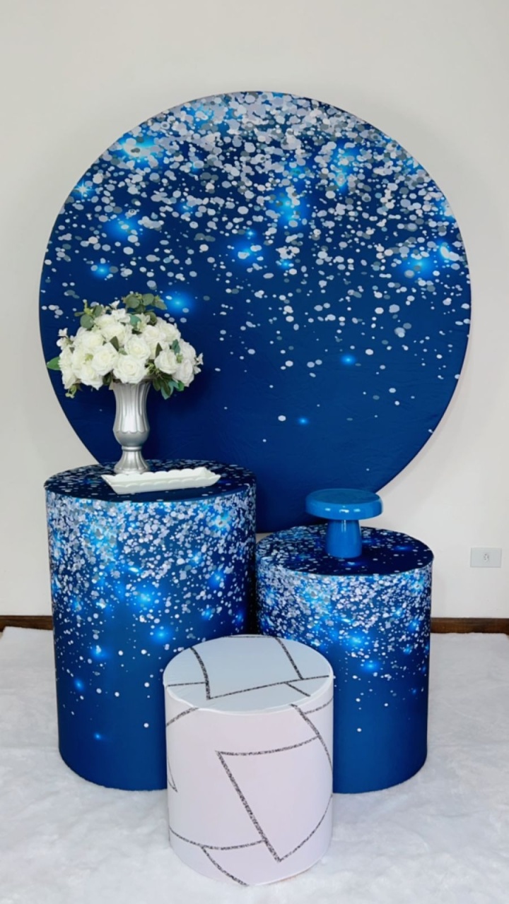 Kit Promocional Glitter Azul Com Prata  - TudFestas