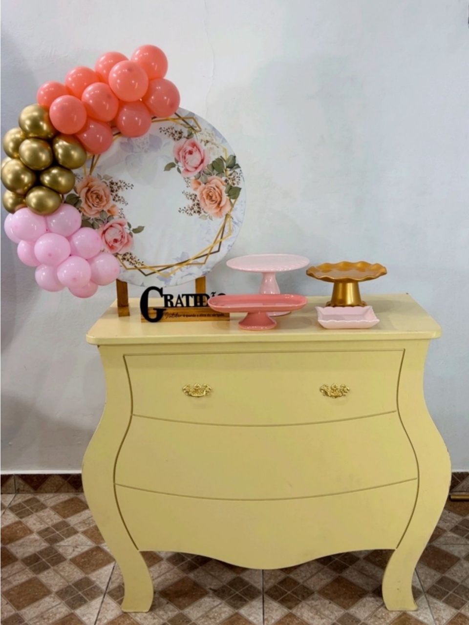 Kit Rubi Floral Rosa - Com Comoda Marfim - TudFestas