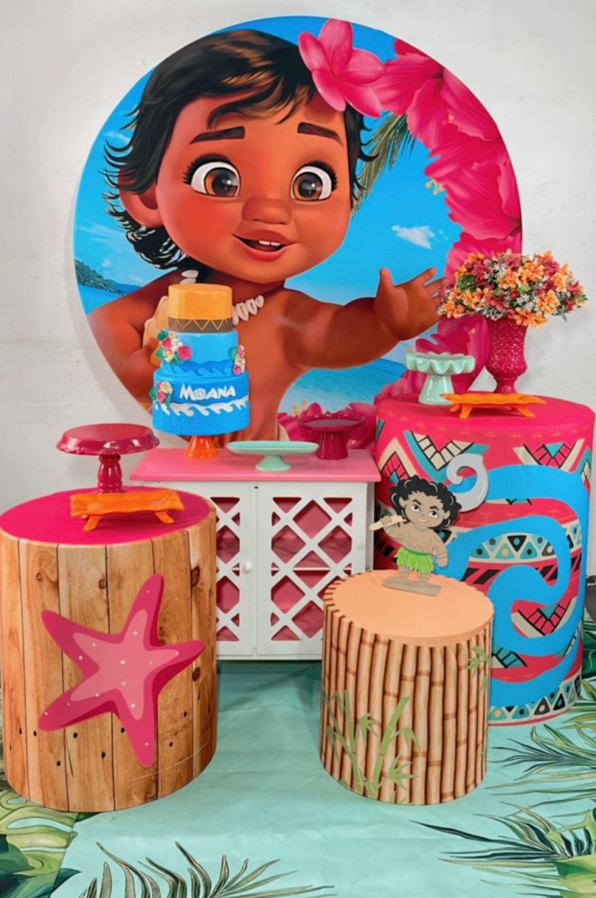 Kit Prata Moana Baby Fundo Rosa  - TudFestas