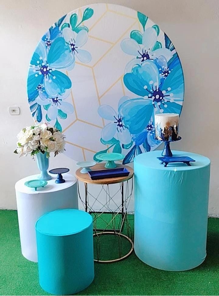 Kit Prata Floral Azul Claro Geométrico - Modelo 2 - TudFestas