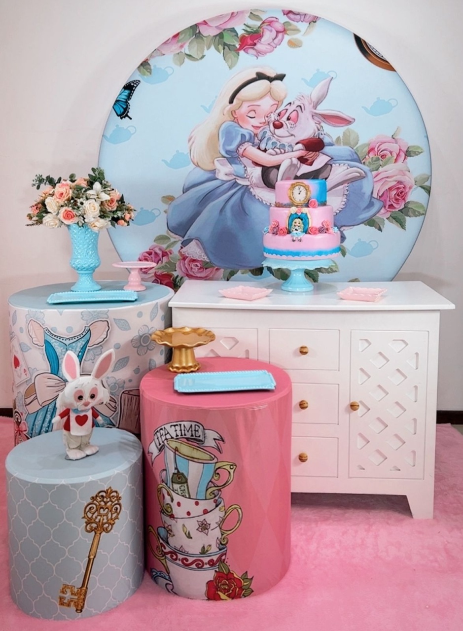 Kit Prata Alice No País das Maravilhas - Painel Cartas - Modelo 2 - TudFestas