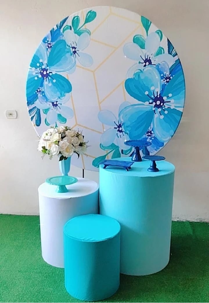 Kit Bronze Floral Azul Claro Geométrico  - TudFestas