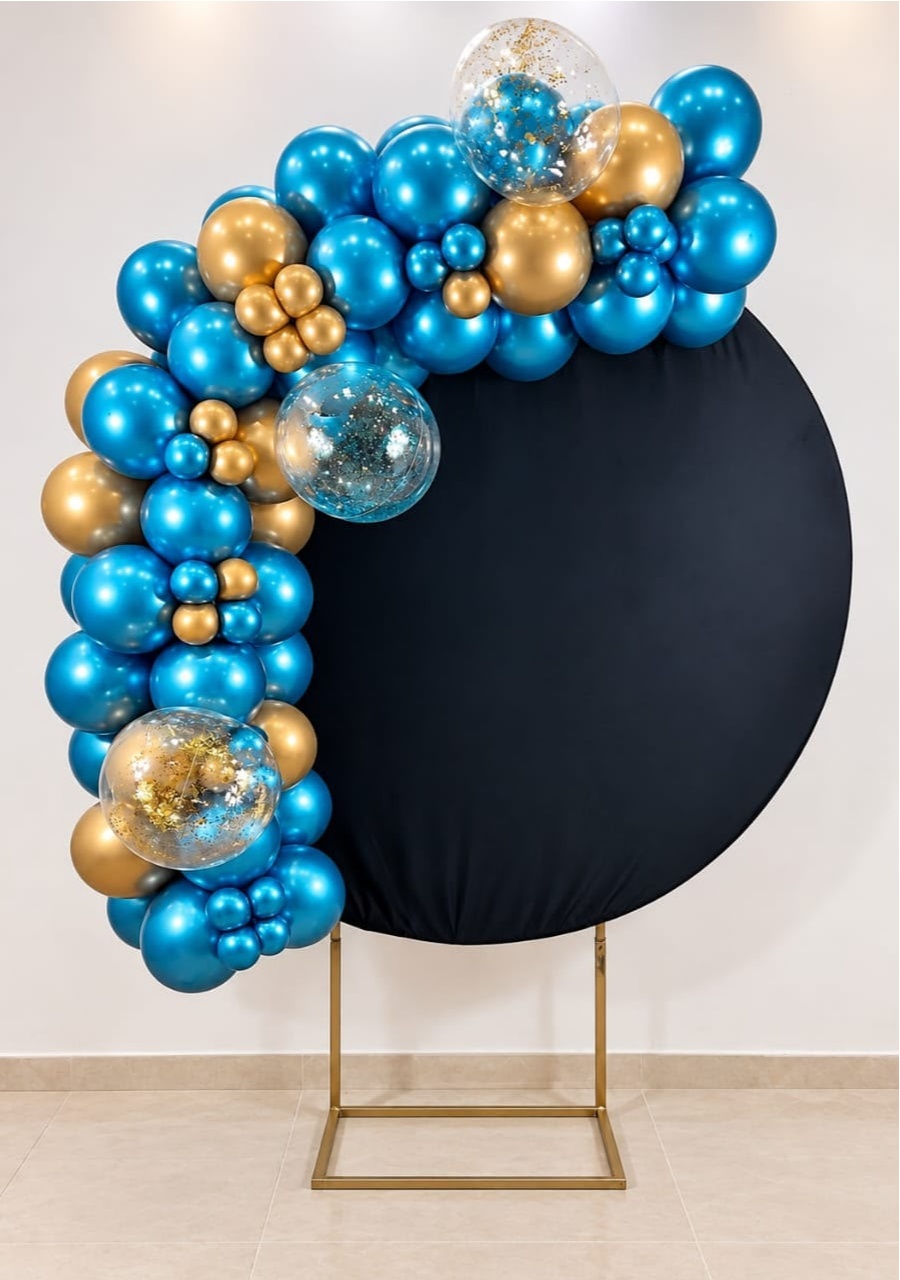 Arco de Balões - Venda (Meio Arco de Balões) Azul Metalizado E Dourado - TudFestas