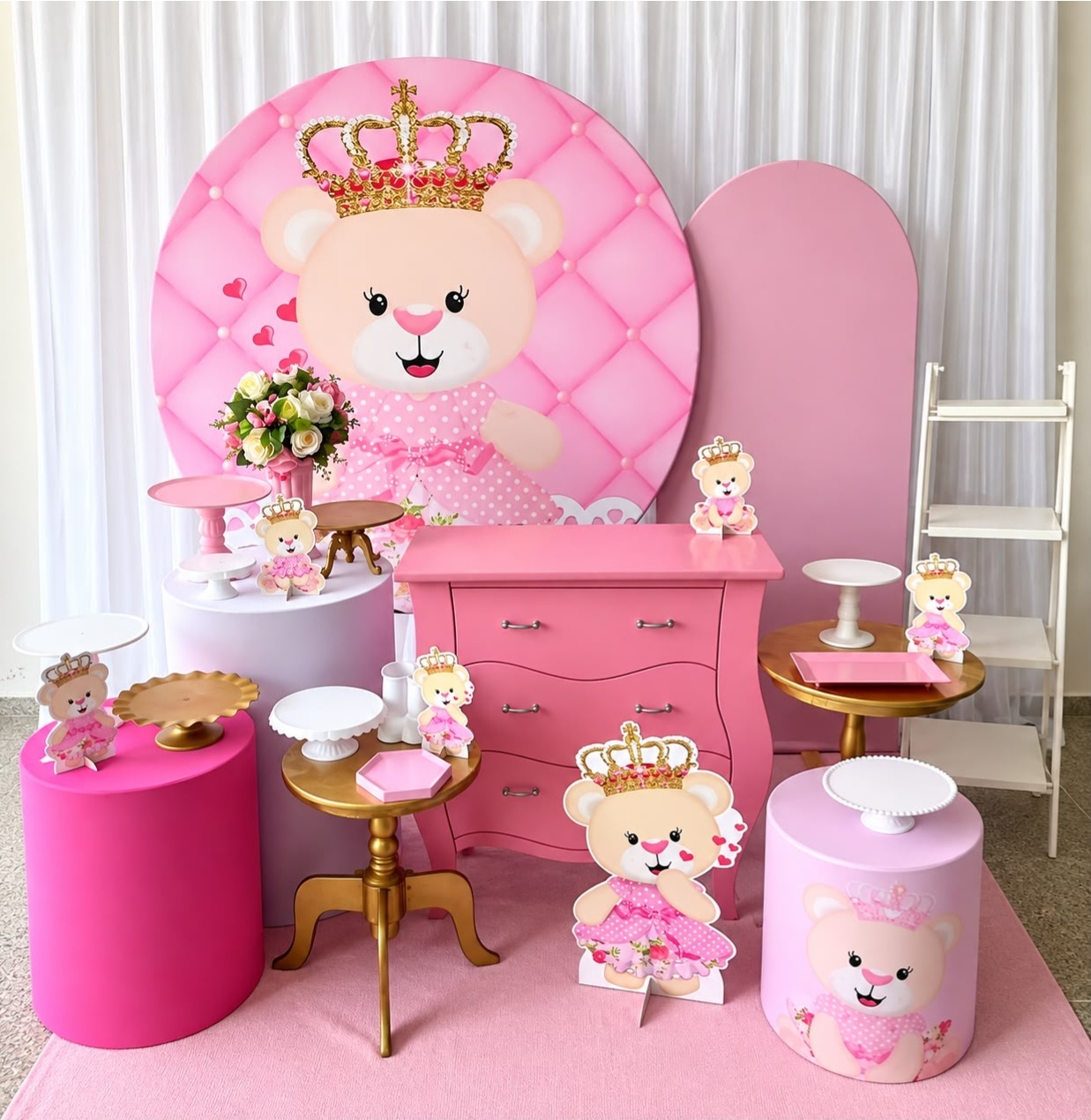 Kit Urso Realeza Rosa Luxo - Olaf Decoracao e pegue monte 
