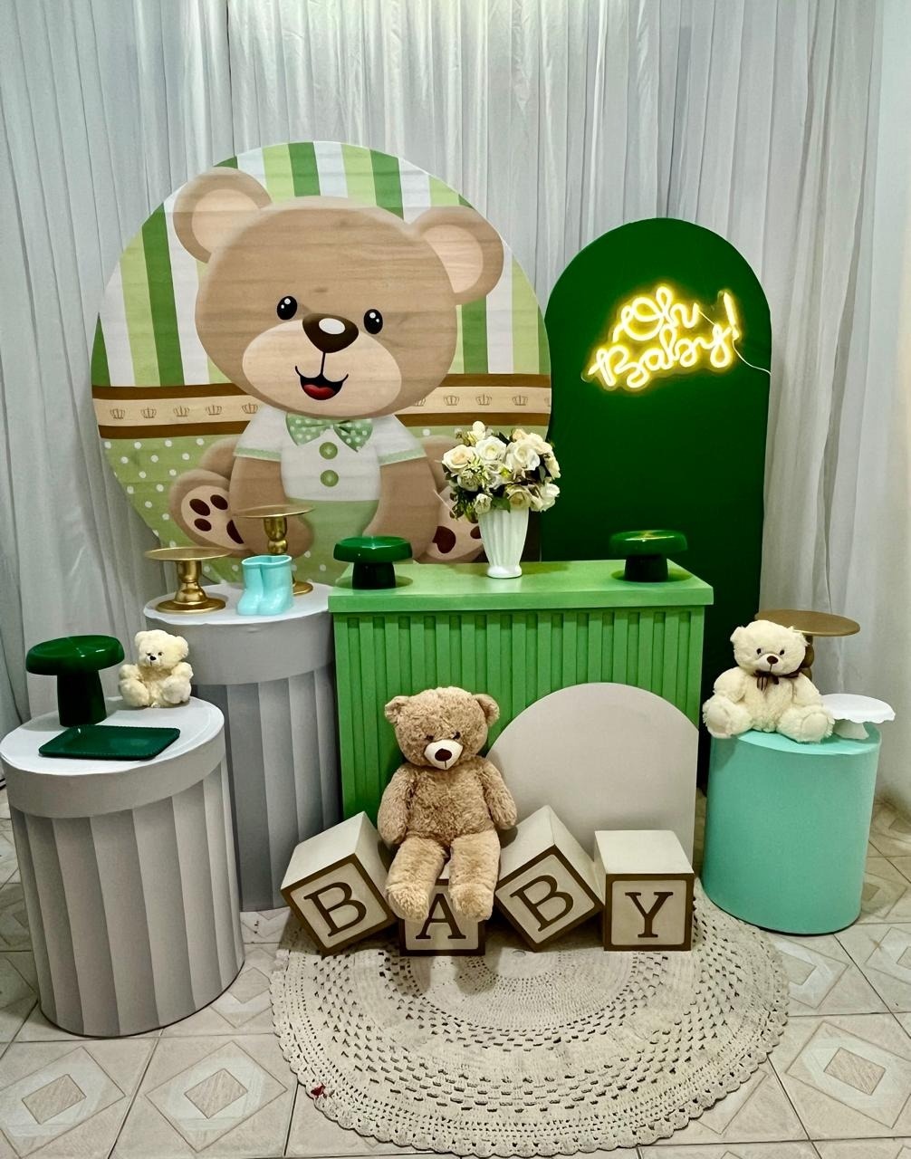 Cha de Bebê Urso Verde - Olaf Decoracao e pegue monte 