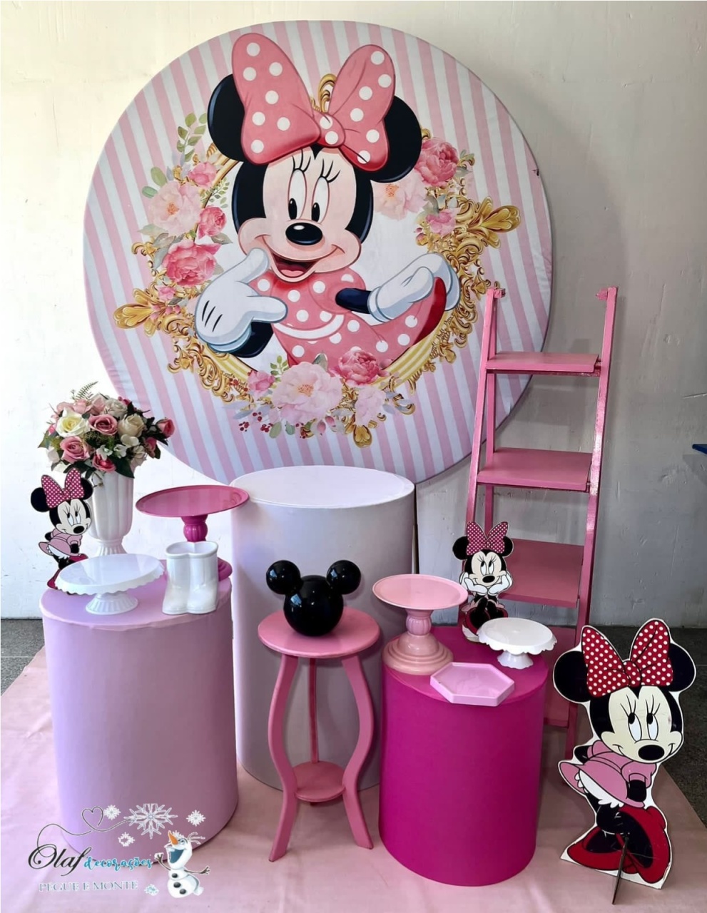 Minie Rosa Realeza Kit Ouro - Olaf Decoracao e pegue monte 