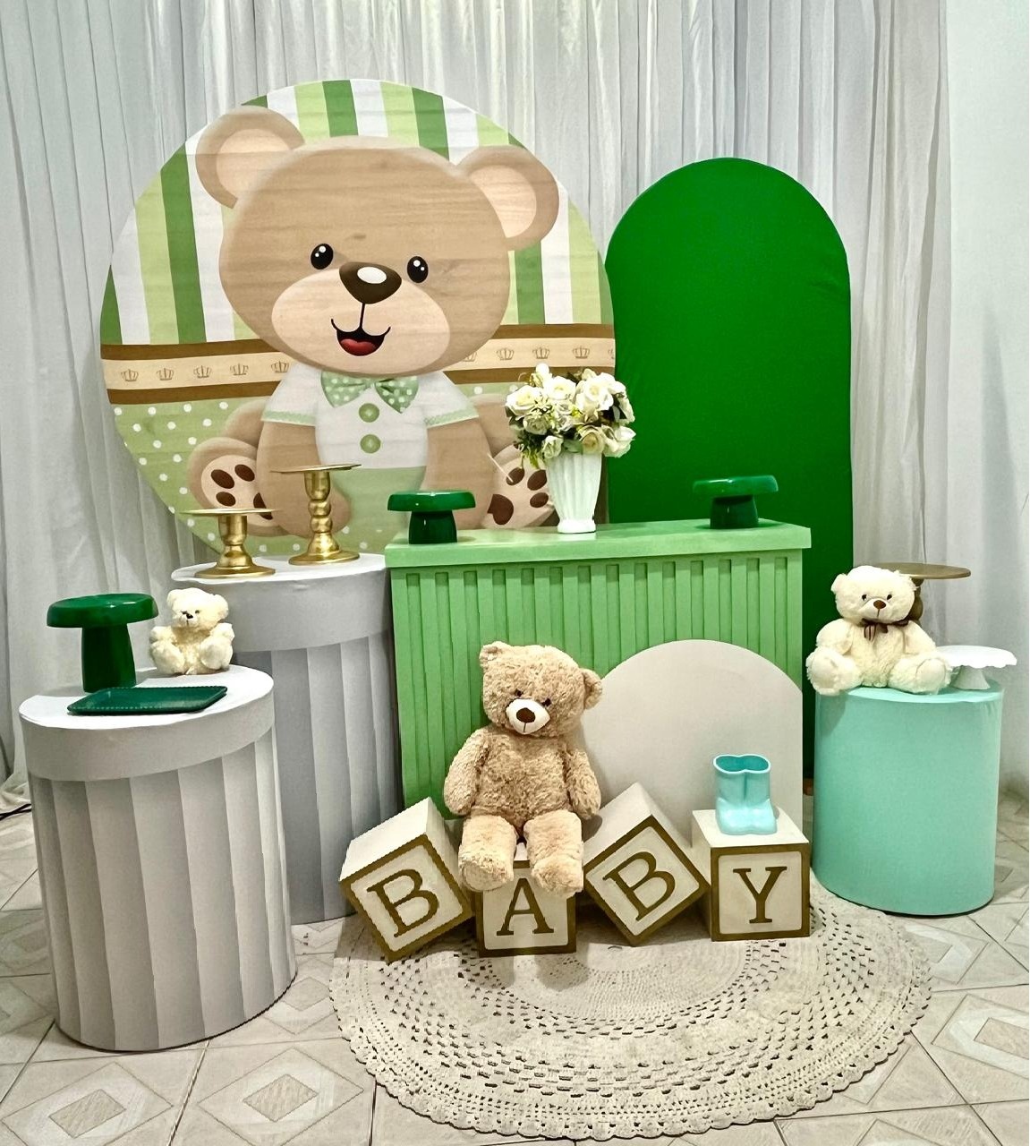 Cha de Bebê  Urso Verde - Olaf Decoracao e pegue monte 