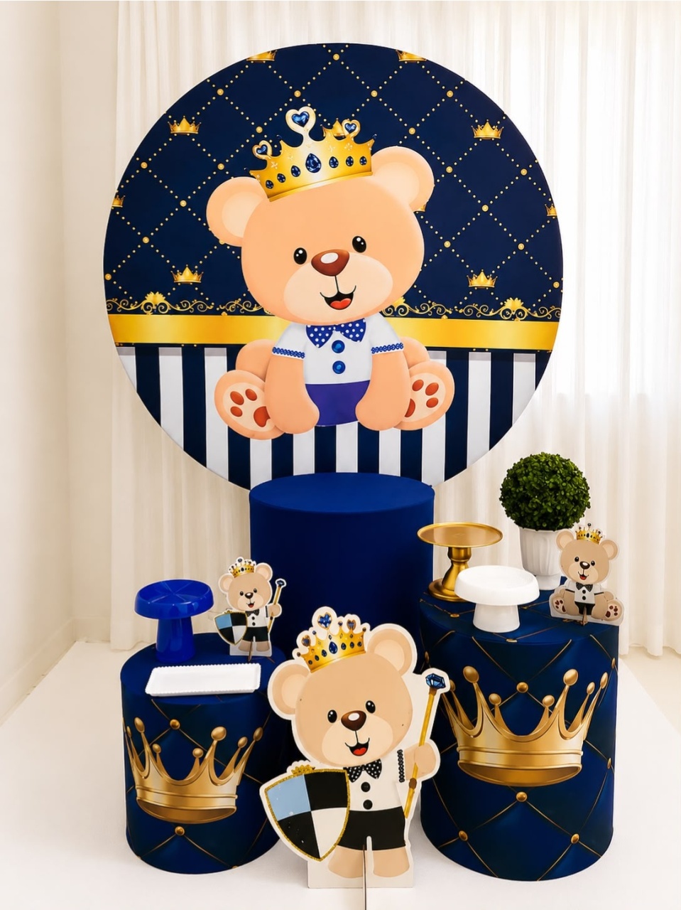 Kit Urso Realeza Azul Prata - Olaf Decoracao e pegue monte 