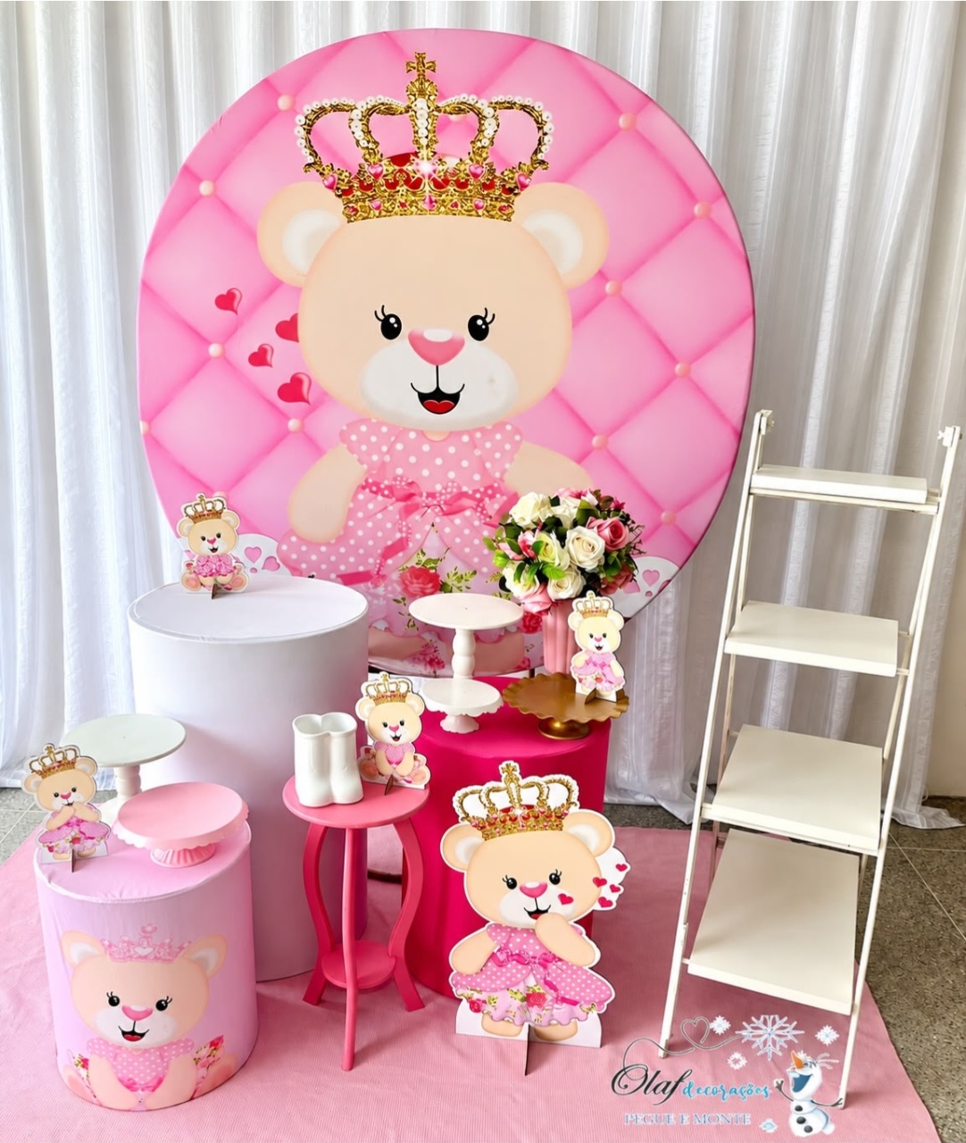 Kit Urso Realeza Rosa Ouro - Olaf Decoracao e pegue monte 