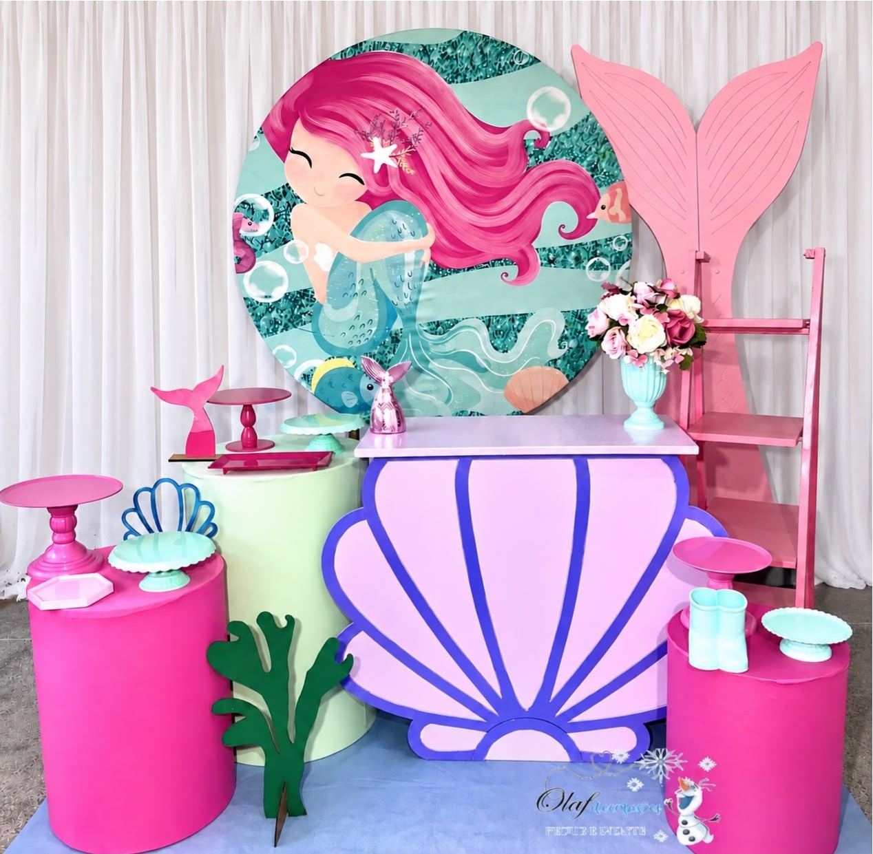 Kit Sereia Cabelo Rosa Celebre - Olaf Decoracao e pegue monte 