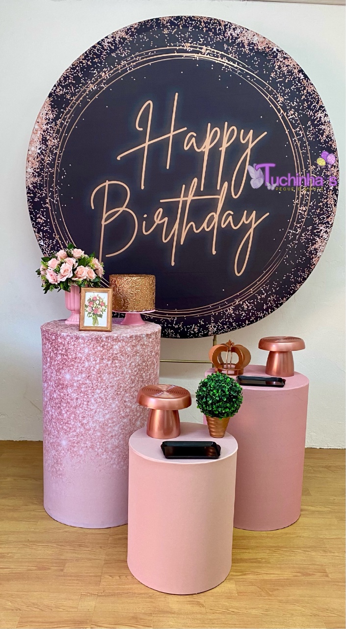 Kit Hiper Happy Birthday Rose E Preto - Tuchinhas Pegue e Monte