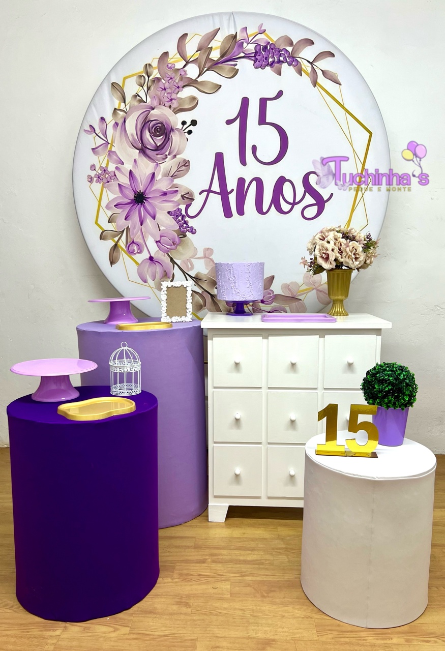 Kit Plus 15 Anos Lilás Floral - Tuchinhas Pegue e Monte
