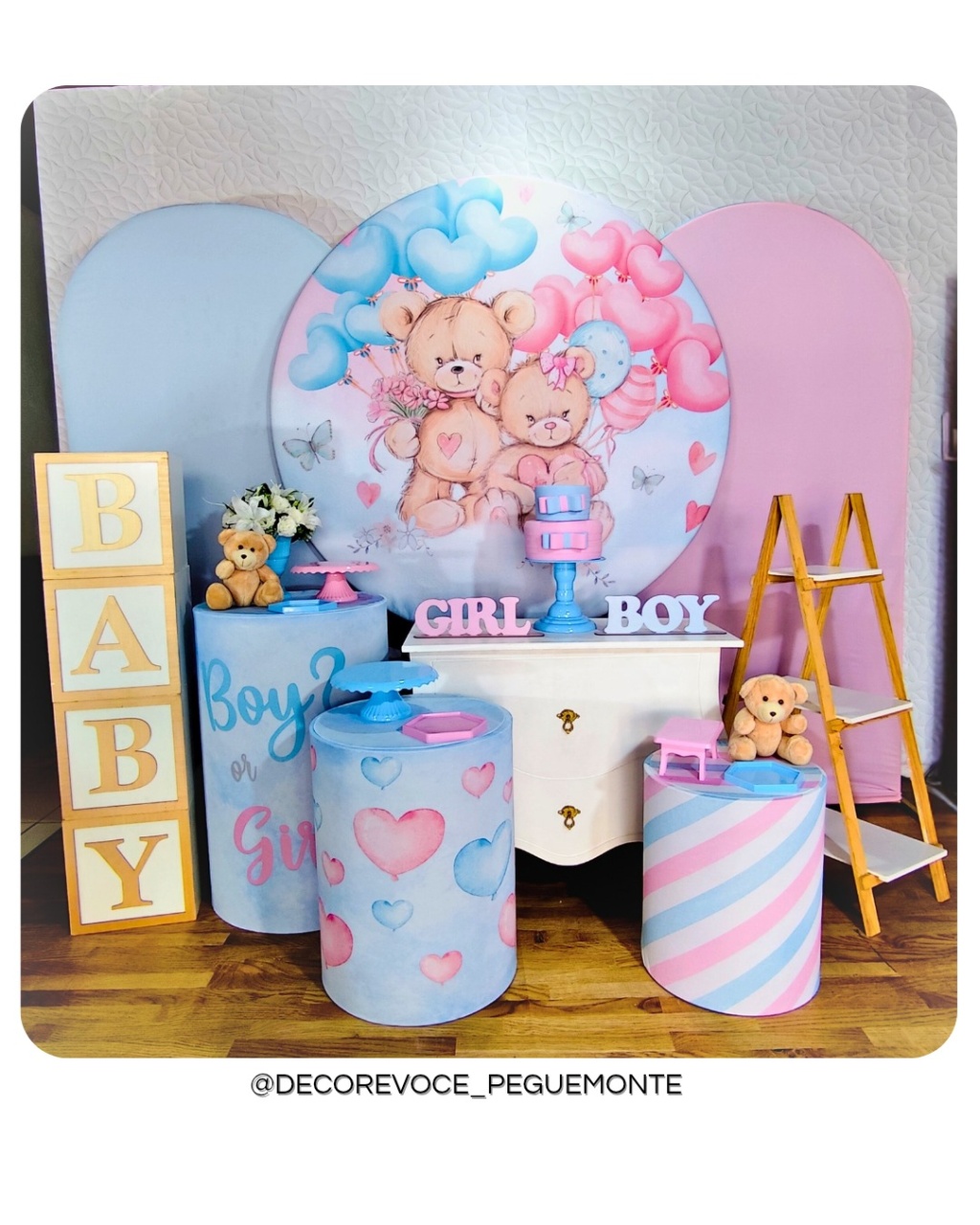 Composição Revelação Ursinhos Azul E Rosa 2 - Decore Você Pegue & Monte
