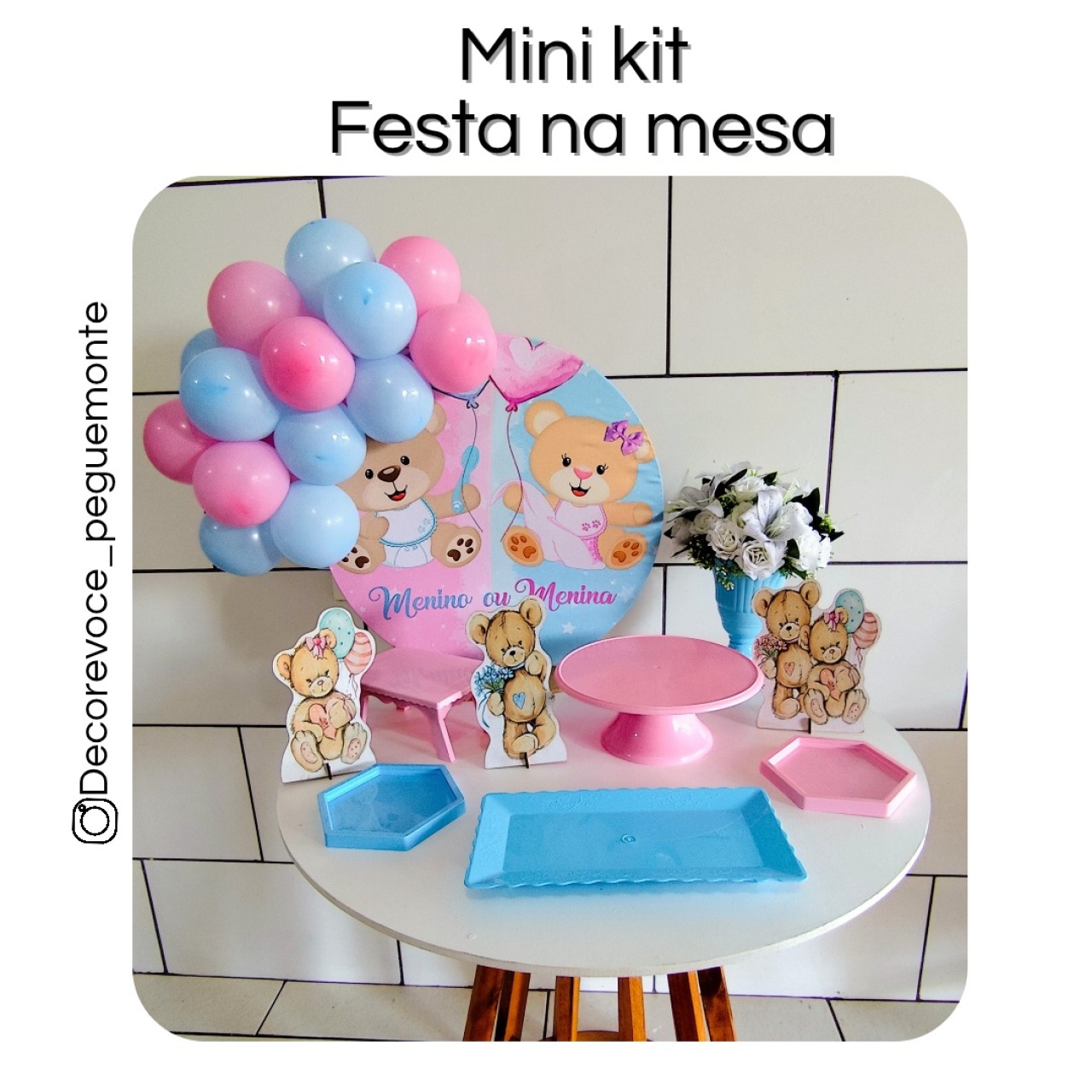 Kit Mesa Chá Revelação Ursinhos  - Decore Você Pegue & Monte