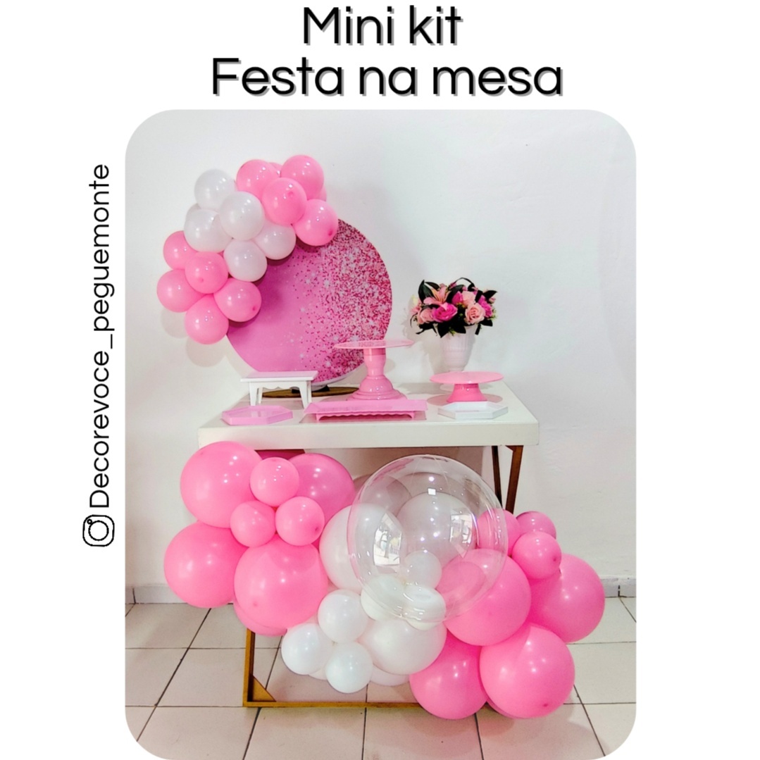 Kit Mesa Rosa Com Glitter + Mesa + Balão  - Decore Você Pegue & Monte