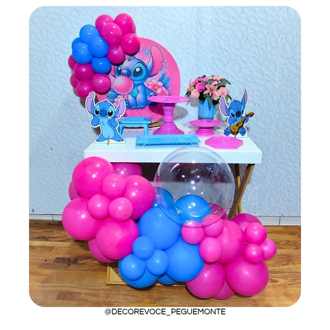 Kit Mesa Stitch + Mesa + Balão  - Decore Você Pegue & Monte