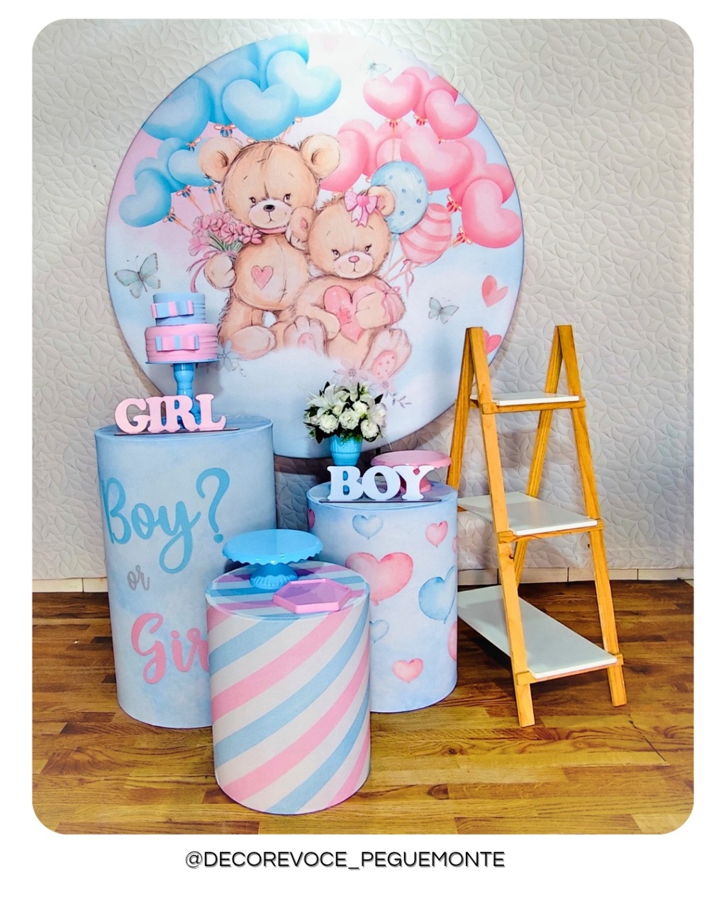 Kit Completo Revelação Ursinhos Rosa E Azul  - Decore Você Pegue & Monte