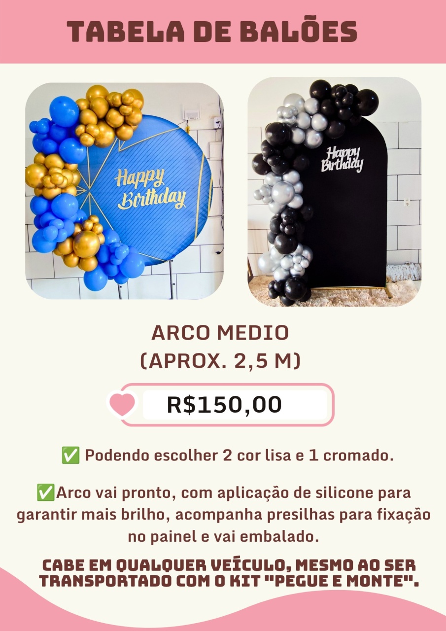 Arco de Balões 2 Cor Normal E 1 Metalizado (Aprox. 2,5M) - Decore Você Pegue & Monte