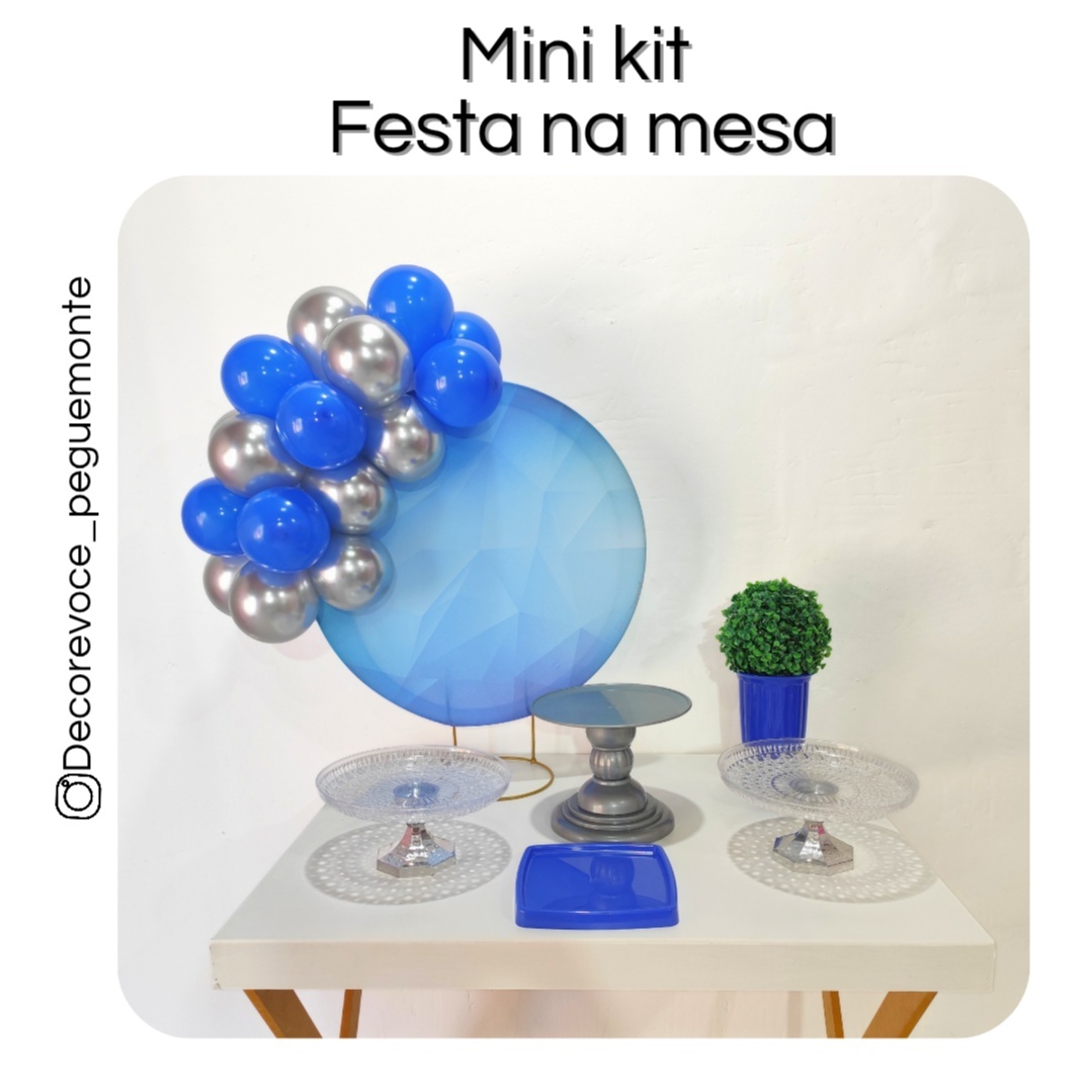 Kit Mesa Happy Birthday Azul Com Prata 1 - Decore Você Pegue & Monte