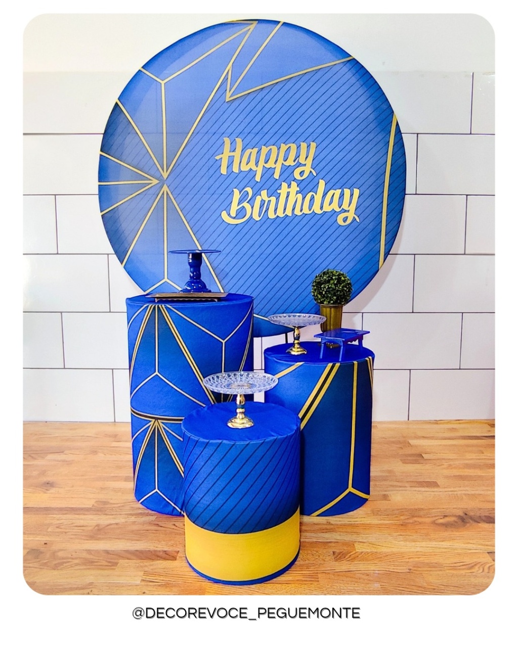 Kit Adulto Happy Birthday Geométrico Azul - Decore Você Pegue & Monte