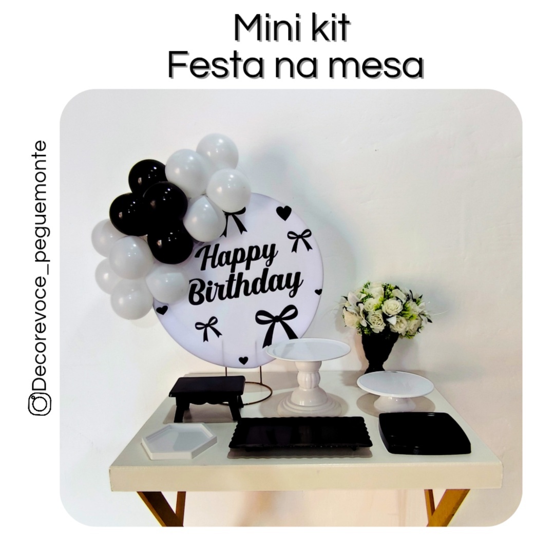 Kit Mesa Happy Laço Preto - Decore Você Pegue & Monte