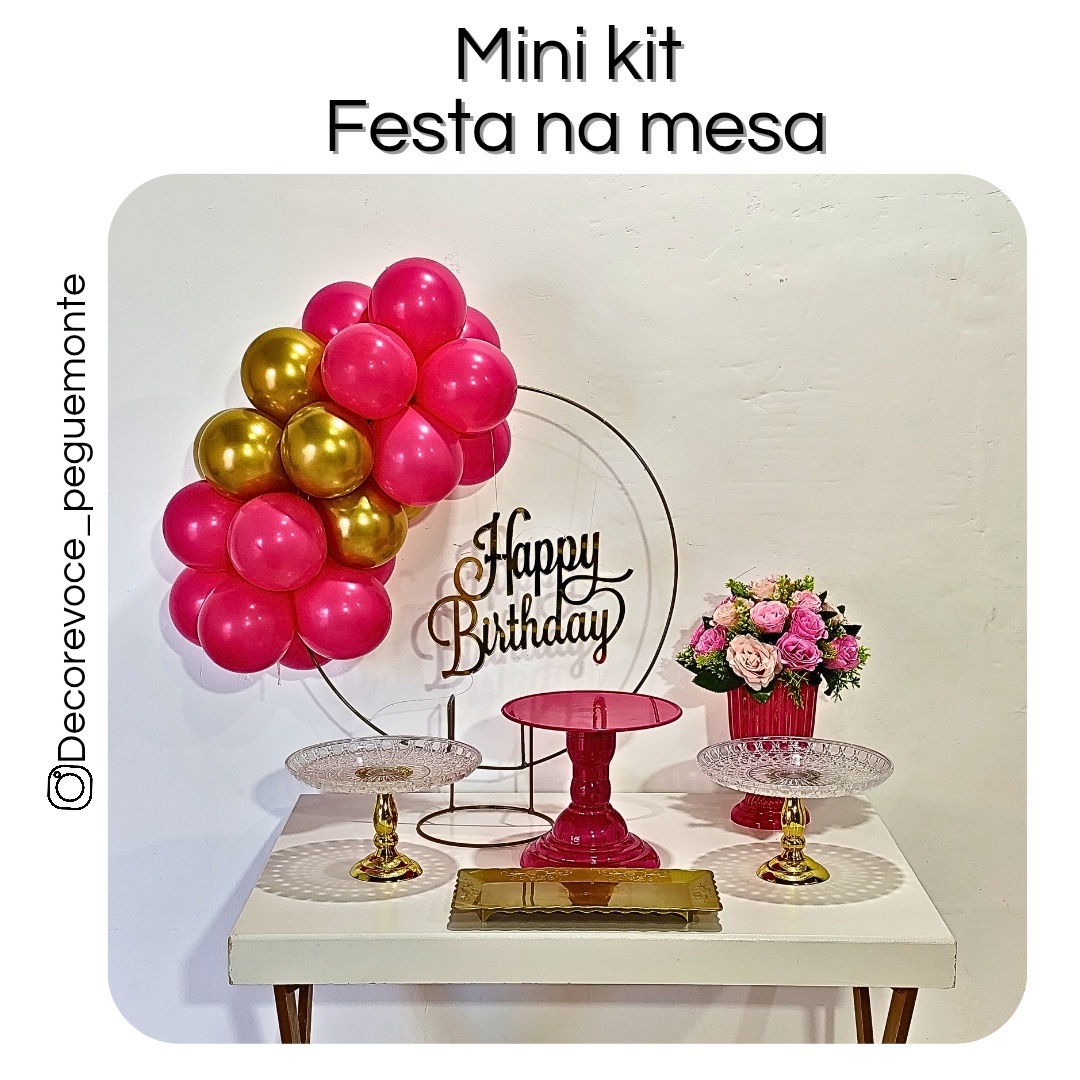 Kit Mesa Happy Birthday Pink Com Dourado - Decore Você Pegue & Monte