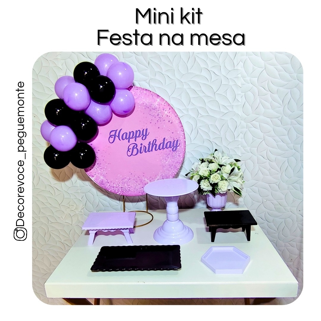 Kit Mesa Adulto Lilás Com Preto  - Decore Você Pegue & Monte