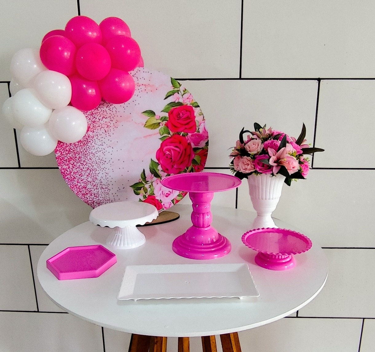 Kit Mesa Floral Rosa - Decore Você Pegue & Monte