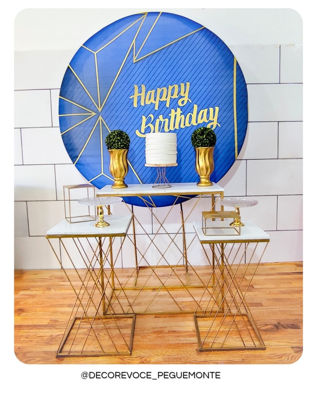 Kit Adulto Happy Birthday Azul Geometrico  - Decore Você Pegue & Monte