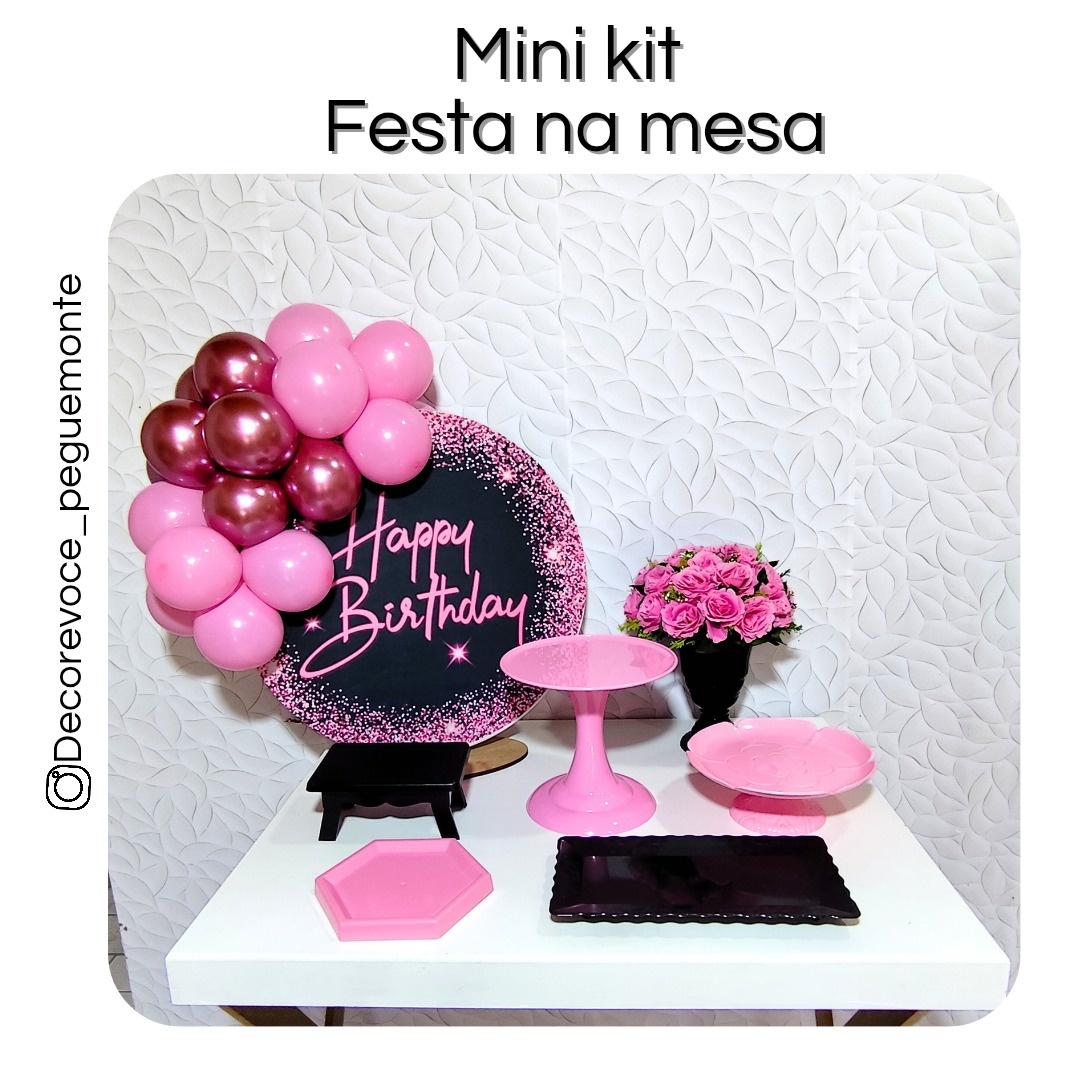 Kit Mesa Happy Birthday Rosa - Decore Você Pegue & Monte