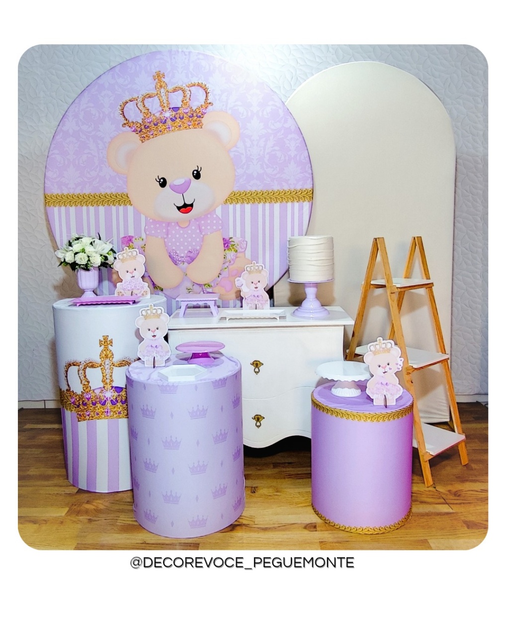 Kit Premium Ursinha Princesa Lilás  - Decore Você Pegue & Monte