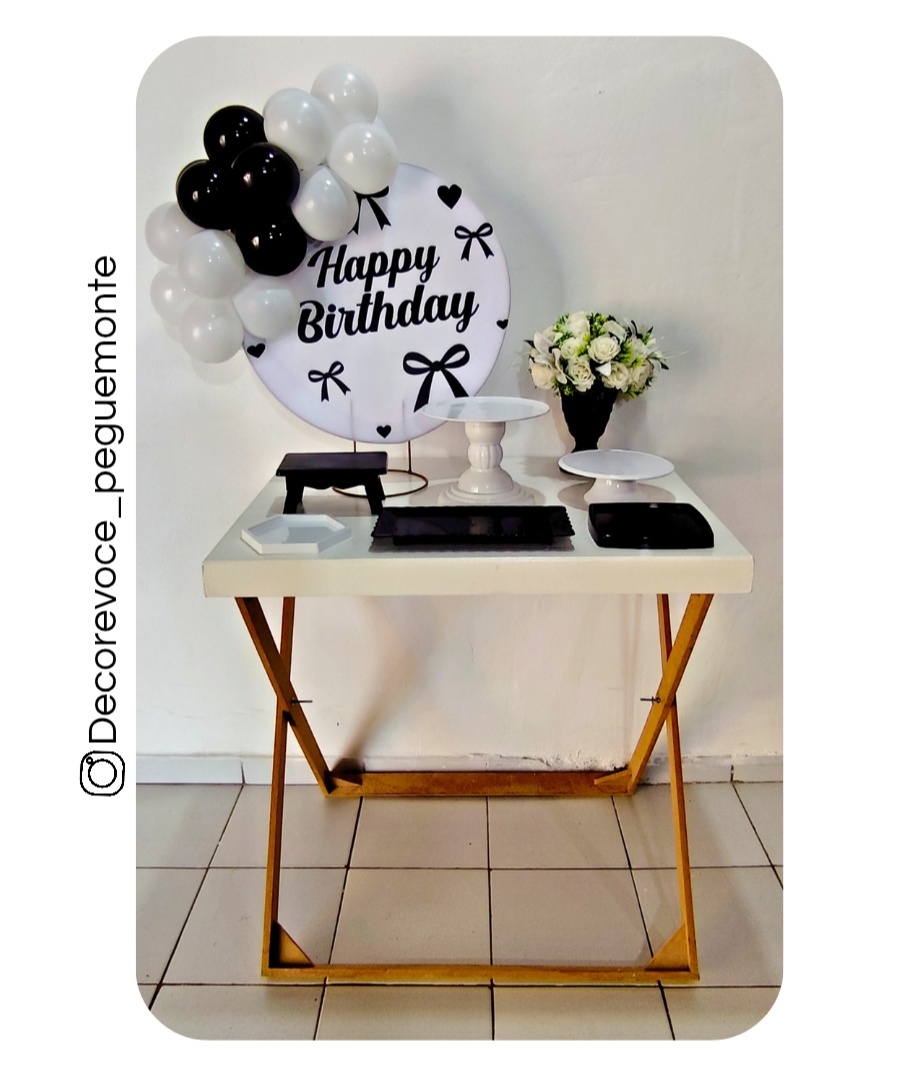 Kit Mesa Happy Laço Preto + Mesa - Decore Você Pegue & Monte