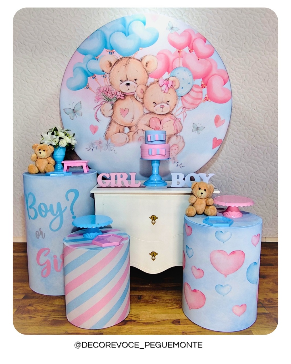 Kit Festejar Revelação Ursinhos Azul E Rosa  - Decore Você Pegue & Monte