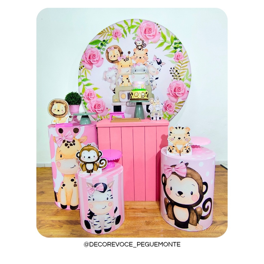 Kit Festejar Safari Rosa - Decore Você Pegue & Monte