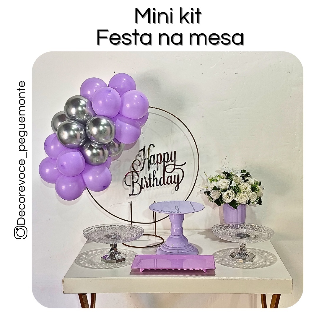 Kit Mesa Happy Birthday Lilás Com Prata (Acrílico) - Decore Você Pegue & Monte