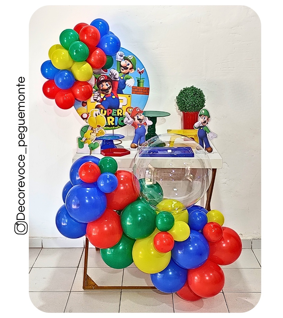 Kit Mesa Super Mário 2 + Mesa + Balão - Decore Você Pegue & Monte