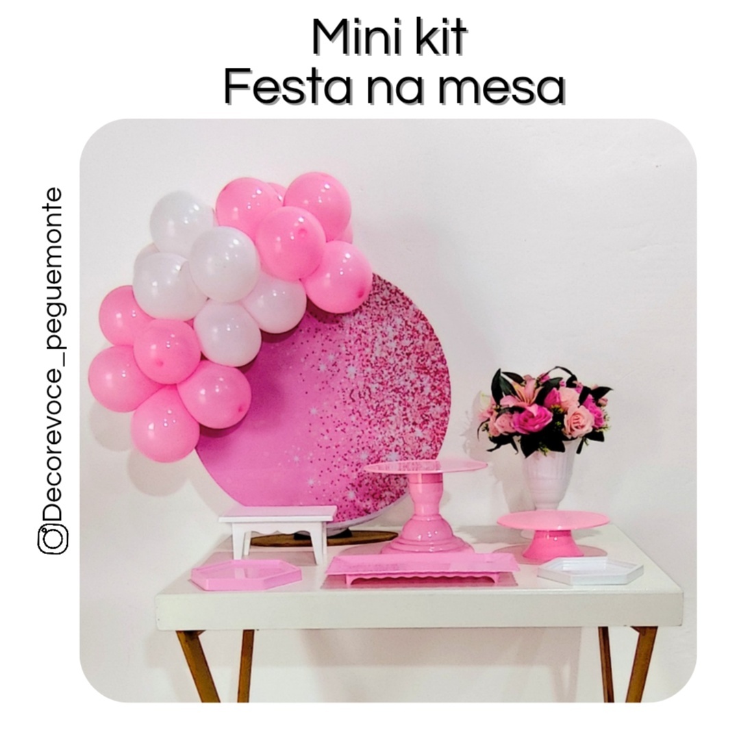 Kit Mesa Rosa Com Glitter  - Decore Você Pegue & Monte