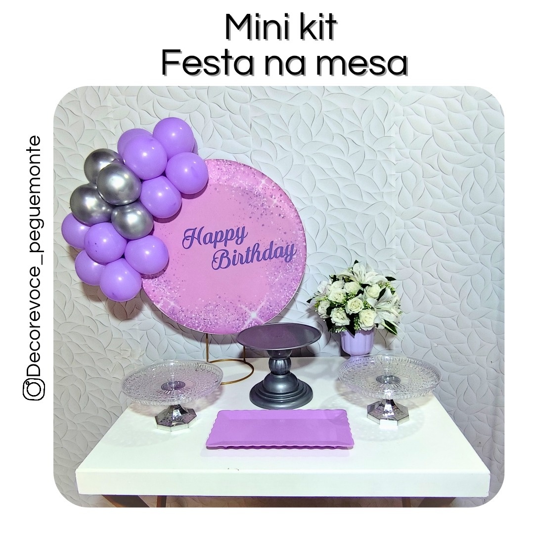 Kit Mesa Adulto Lilás Com Glitter  - Decore Você Pegue & Monte