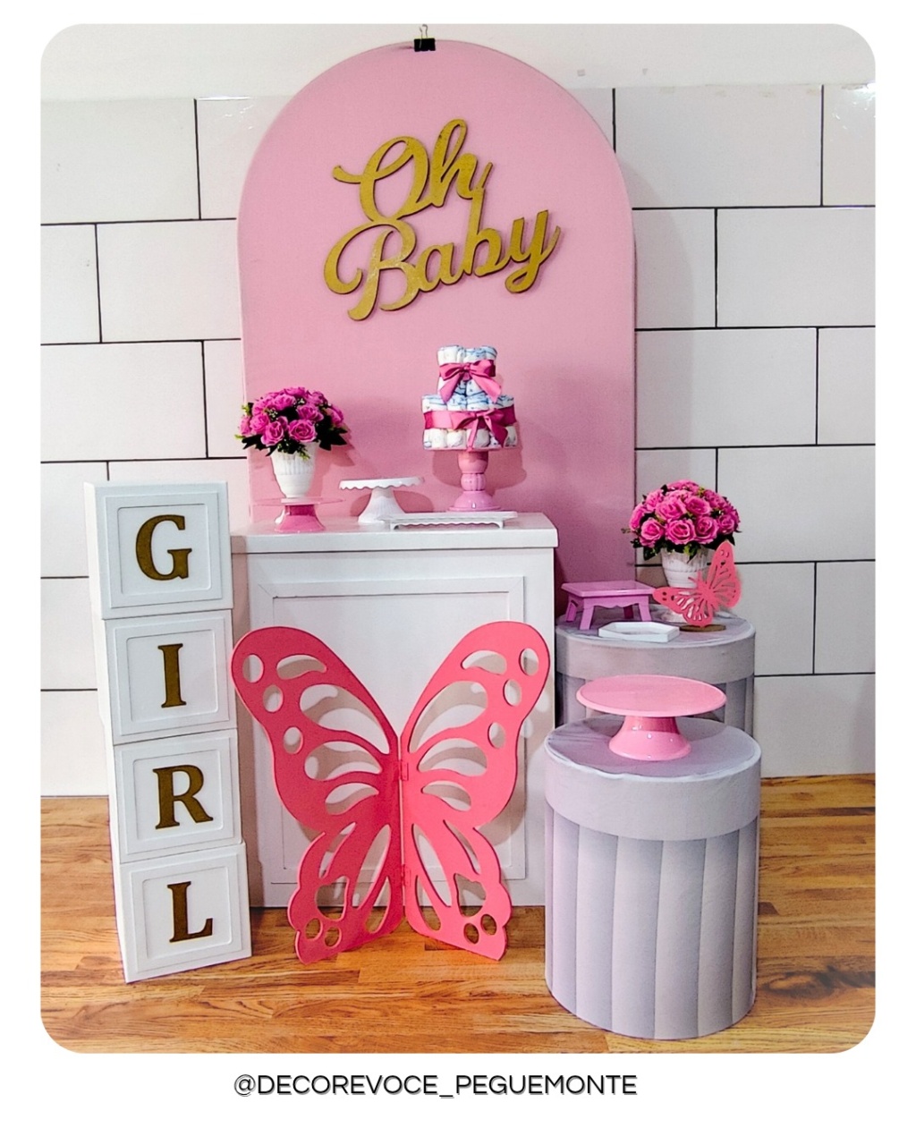 Composição Oh Baby Rosa Borboleta 2  - Decore Você Pegue & Monte