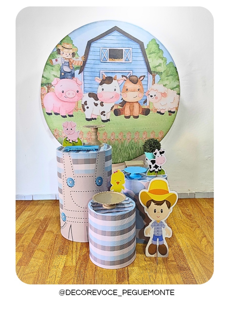 Kit Prático Fazendinha Azul Menino - Decore Você Pegue & Monte