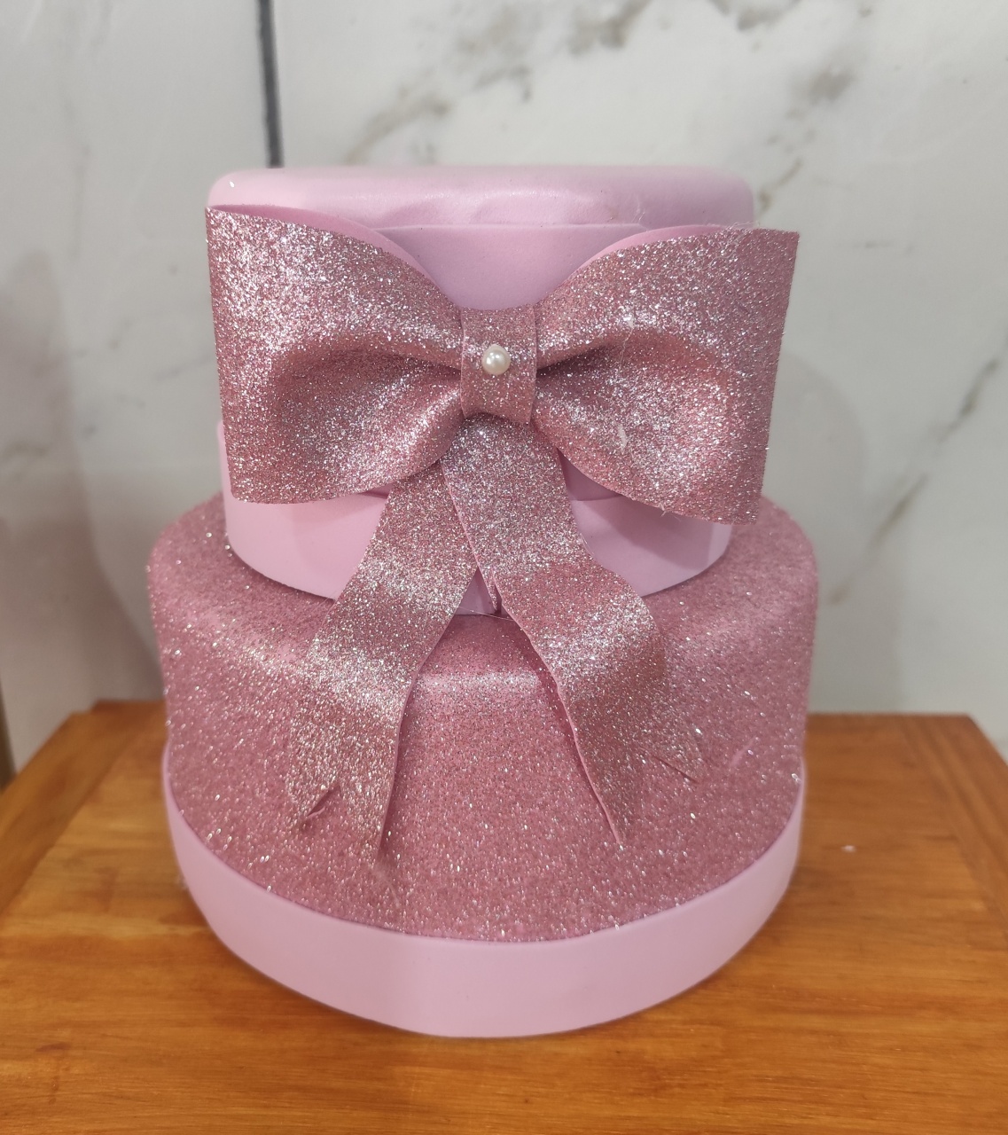 Bolo Fake Rosa Laço  2 - Decore Você Pegue & Monte