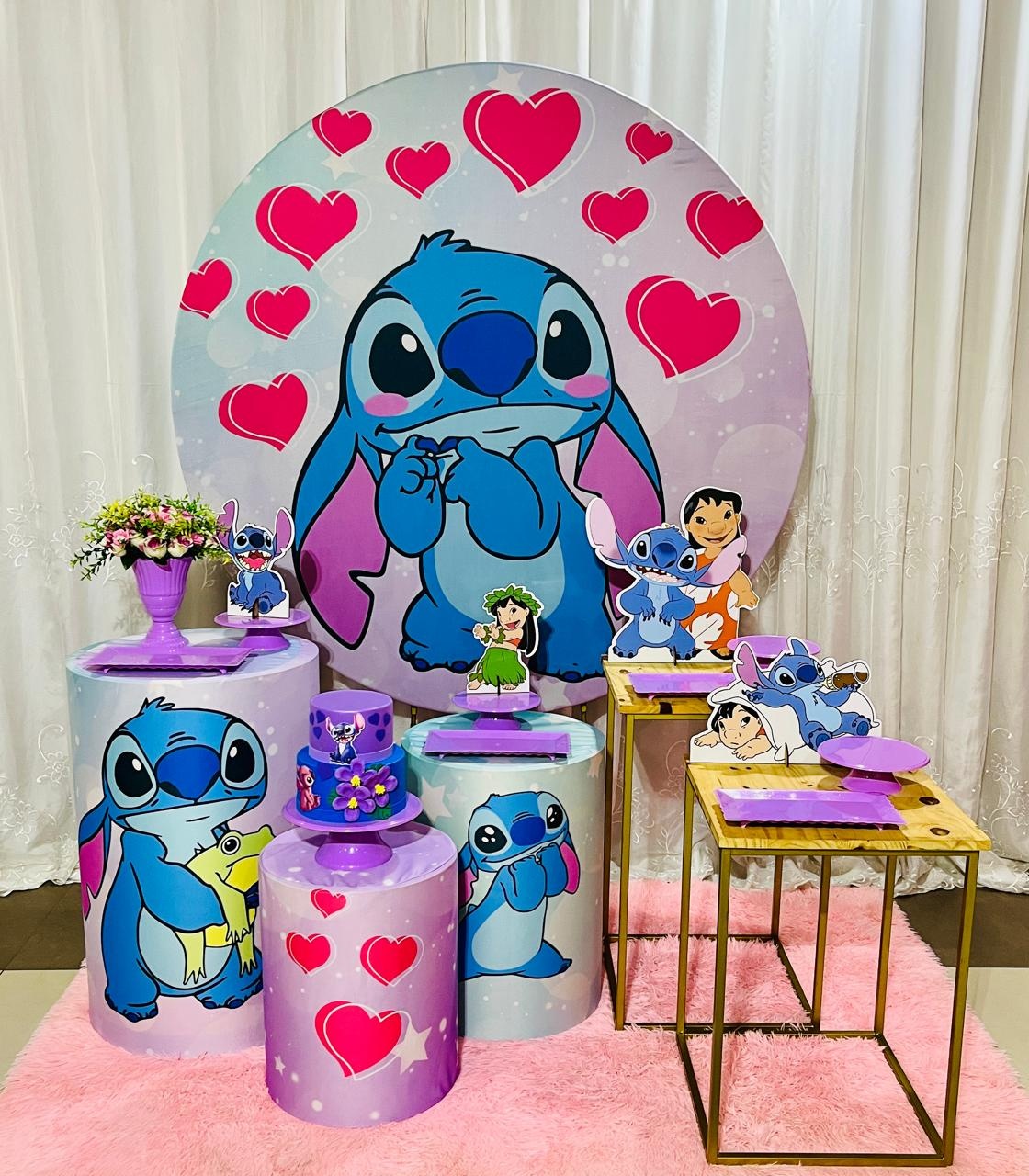 Kit Prata Stitch Lilas - Ns Decorações Pegue e Monte