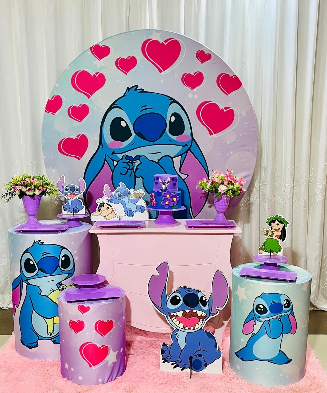 Kit Ouro Stitch Mesa Rosa - Ns Decorações Pegue e Monte