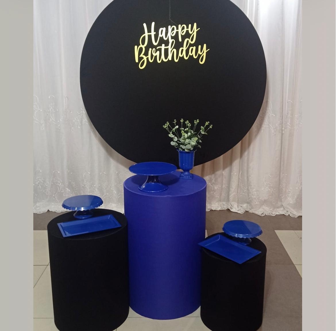 Preto C/ Azul Happy Birthday - Ns Decorações Pegue e Monte