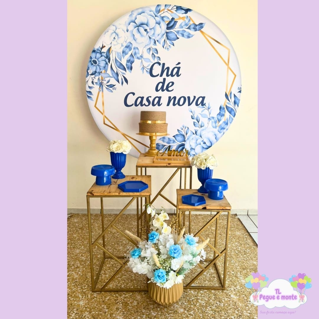 D-Kit Prata Mesa Chá de Casa Nova Azul  - Tl pegue e monte 
