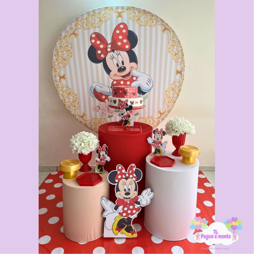D-Kit Prata Cilindro Minnie Vermelha Listras - Tl pegue e monte 