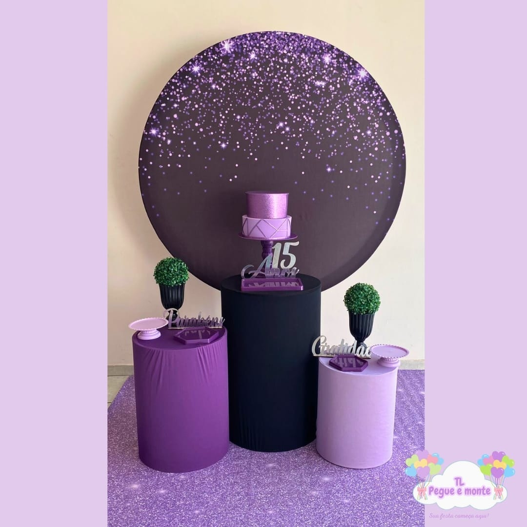 D-Kit Prata Cilindro Preto Com Glitter Roxo  - Tl pegue e monte 