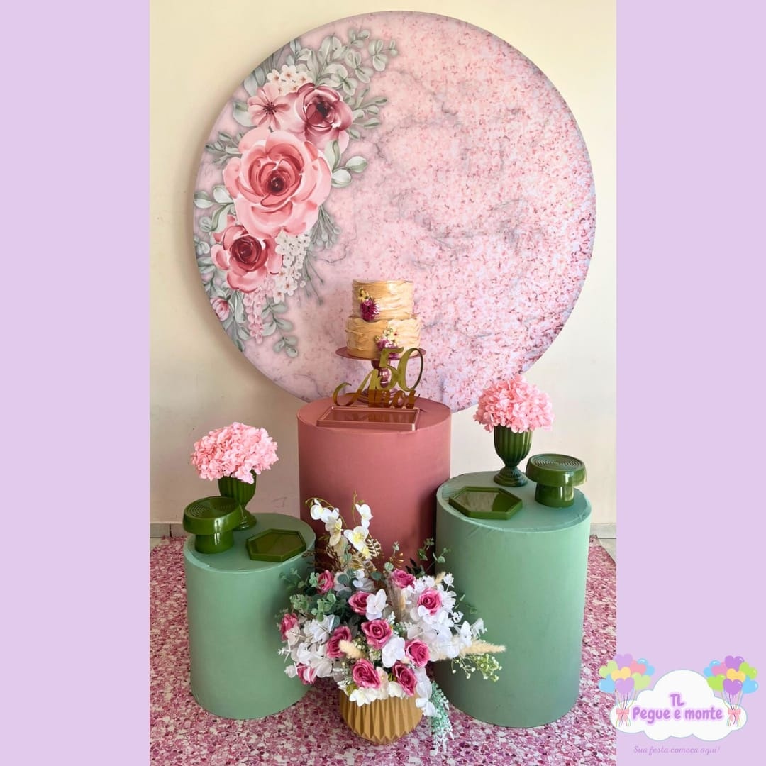 D-Kit Prata Cilindro Floral Rosa Com Glitter   - Tl pegue e monte 